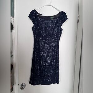 Ralph Lauren Evening Navy Sparkle Sheath Dress